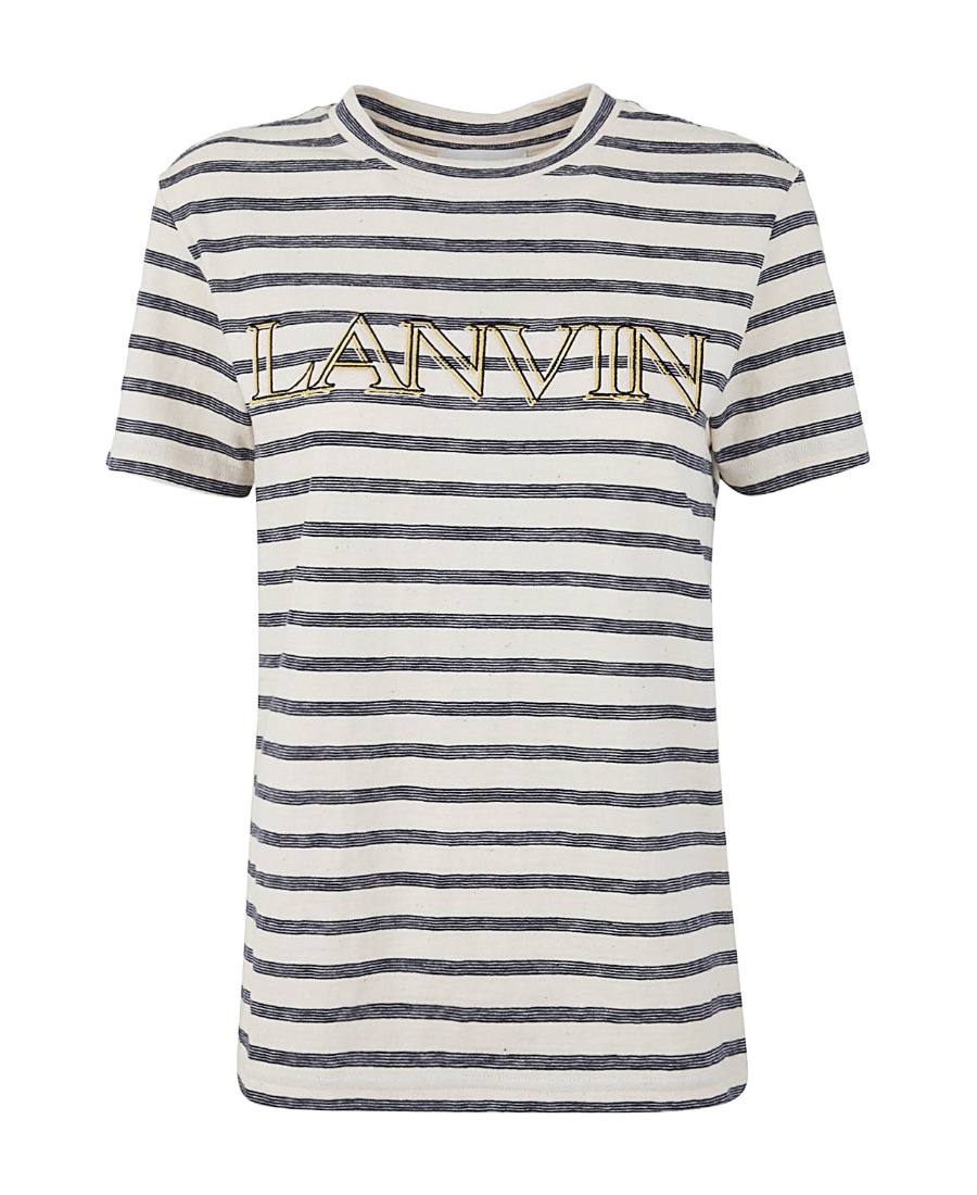 Lanvin Striped Crew Neck T-shirt With Short Sleeves In White