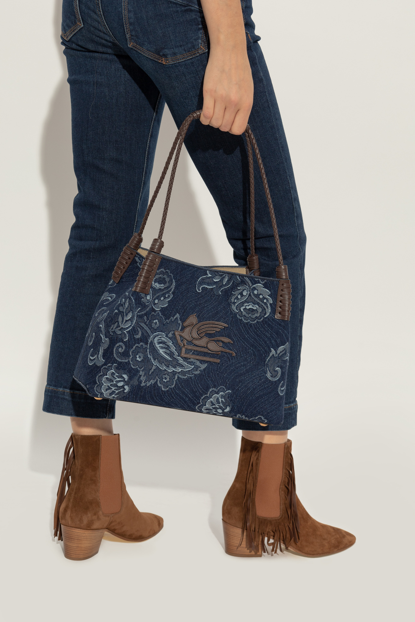 Etro Womens Denim Blue Scuro Libra Denim Shoulder Bag In Black