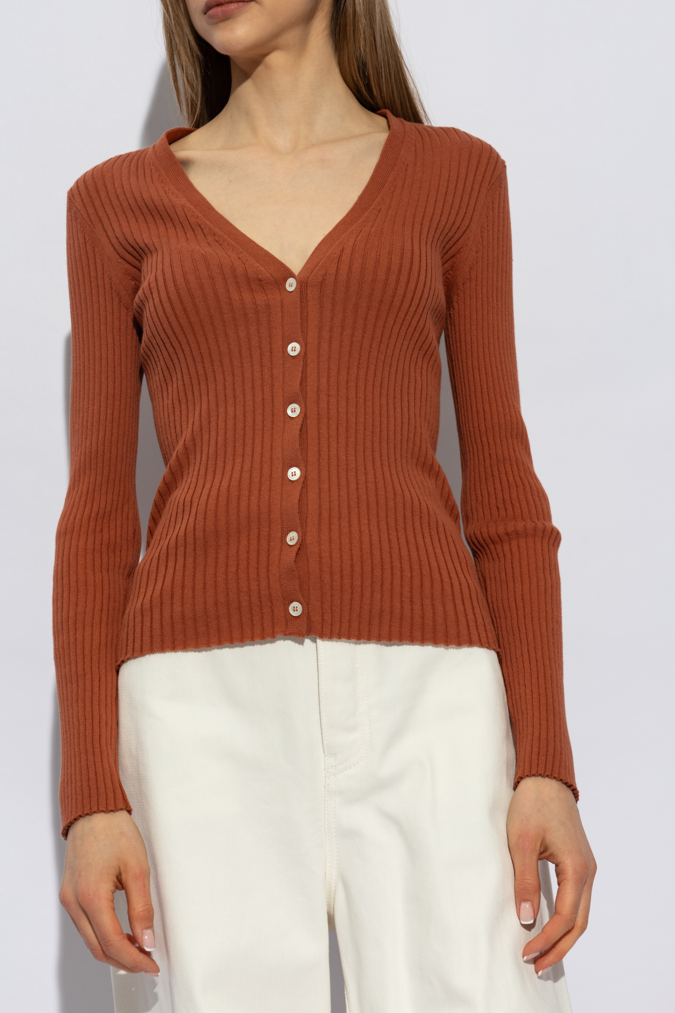 Apc V-neck Organic Cotton Cardigan In Brown