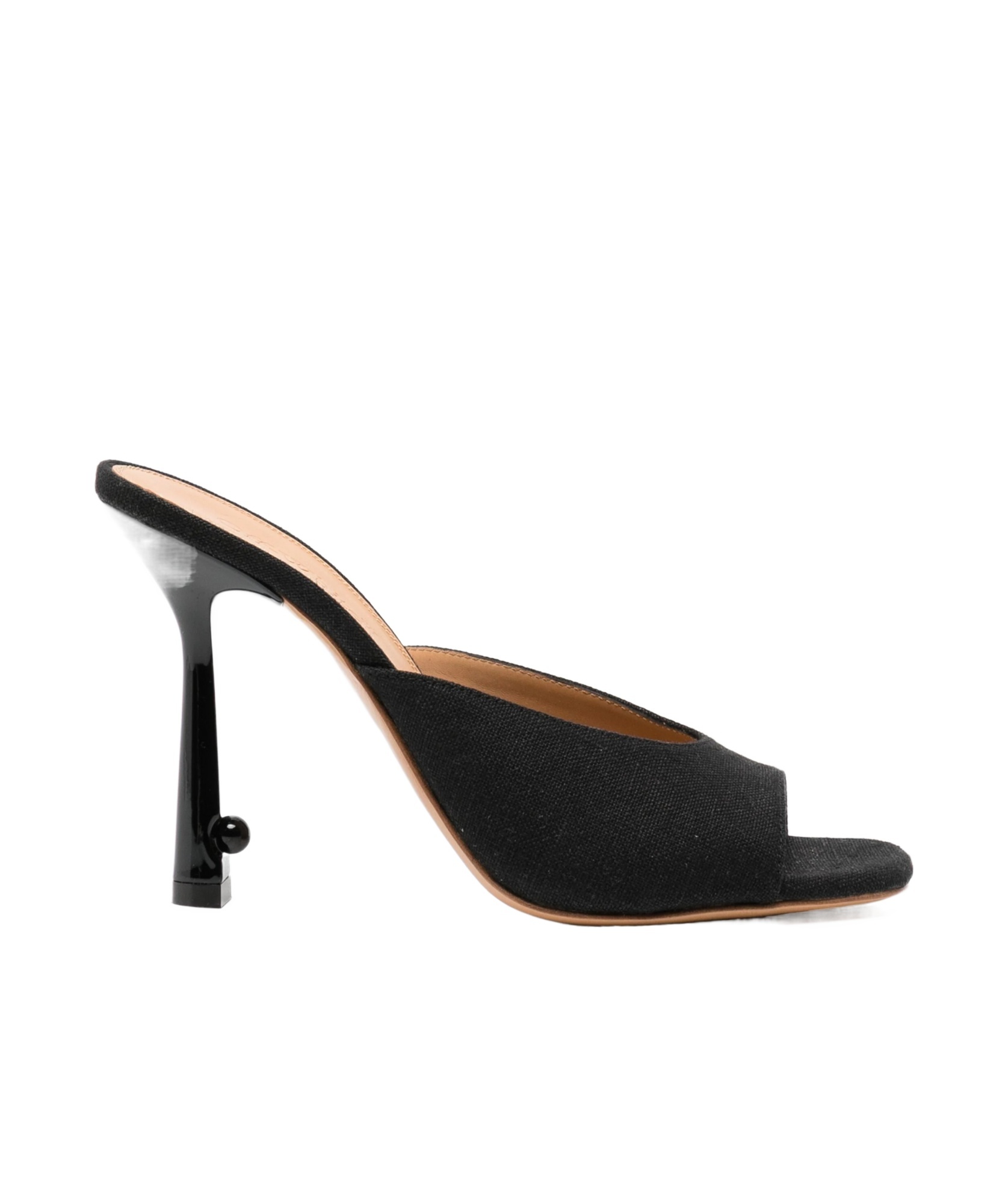 Off-white Pointed Linen Blend Lollipop Mules Heel 11 Cm In Black