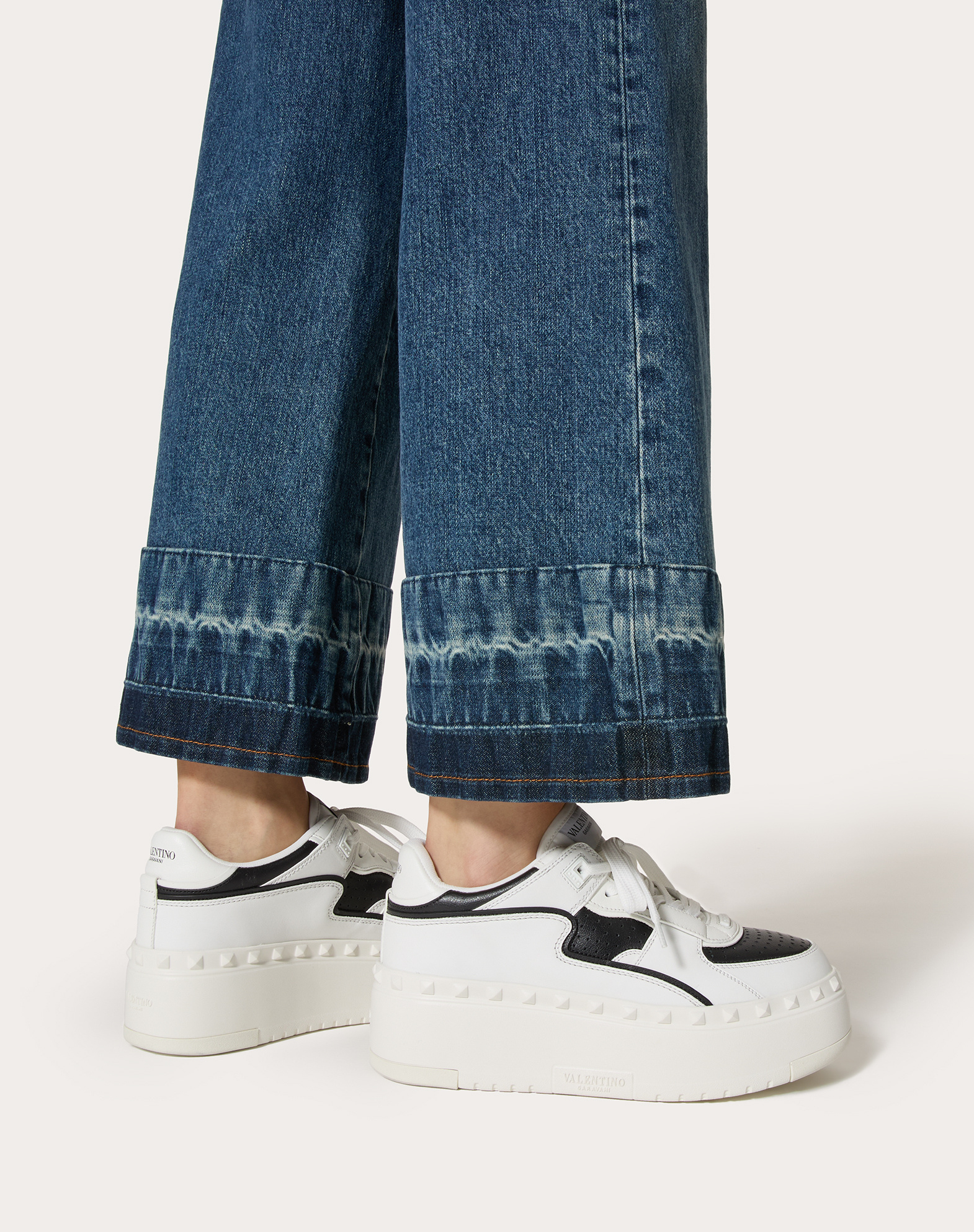 Valentino Bicolor Leather Platform Sneakers In White