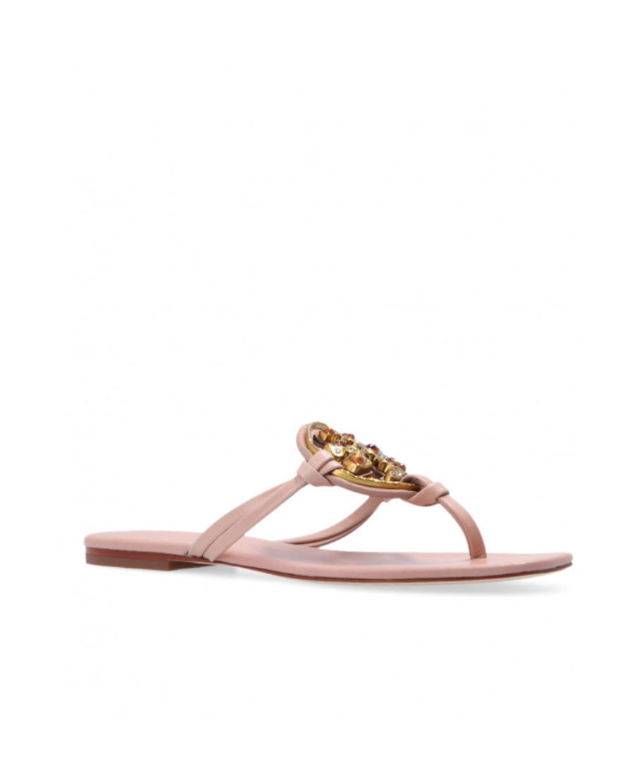 Tory Burch Logo-plaque Flat Sandals In Nude