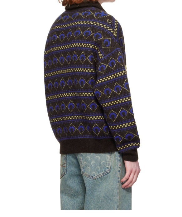 Marine Serre Lapel Long Sleeve Sweater In Multi