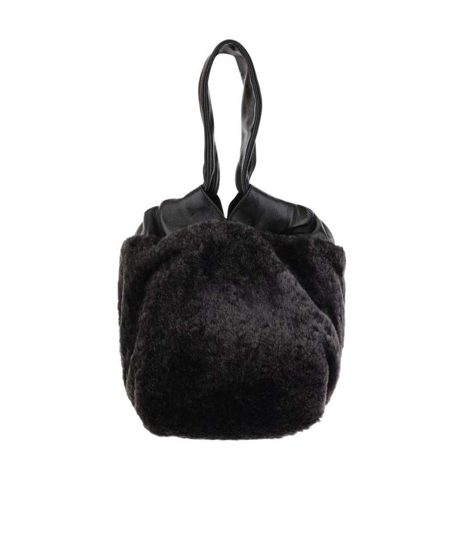 Jil Sander Leather And Shearling Bag In Black