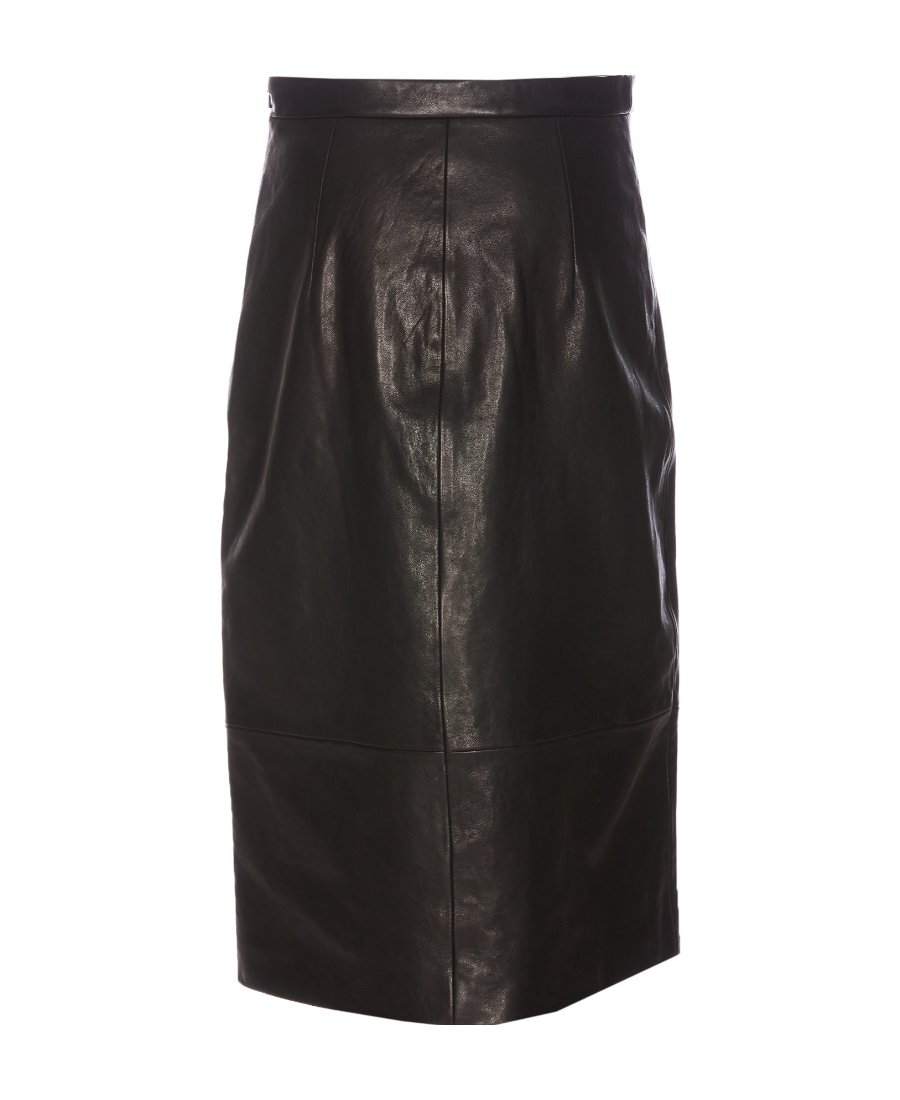 Shop Khaite Leather Midi Skirt In Black
