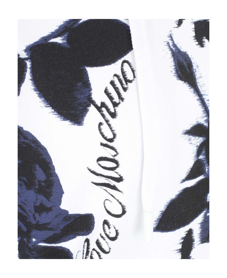 Shop Moschino Rose-print Zip-up Hoodie In White