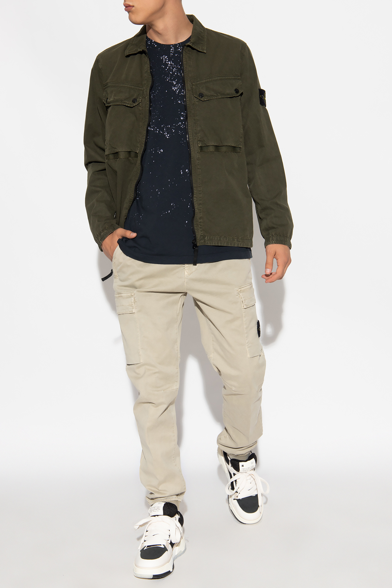 Stone Island Mid-rise Tapered-leg Cargo Trousers In Nude