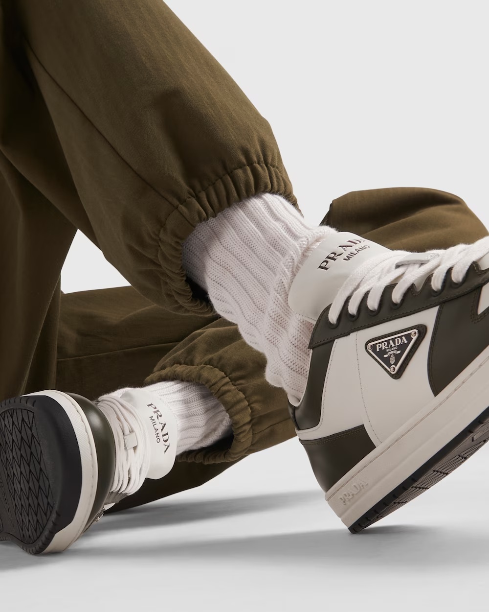 Prada Leather Sneakers Downtown Two-tone In White