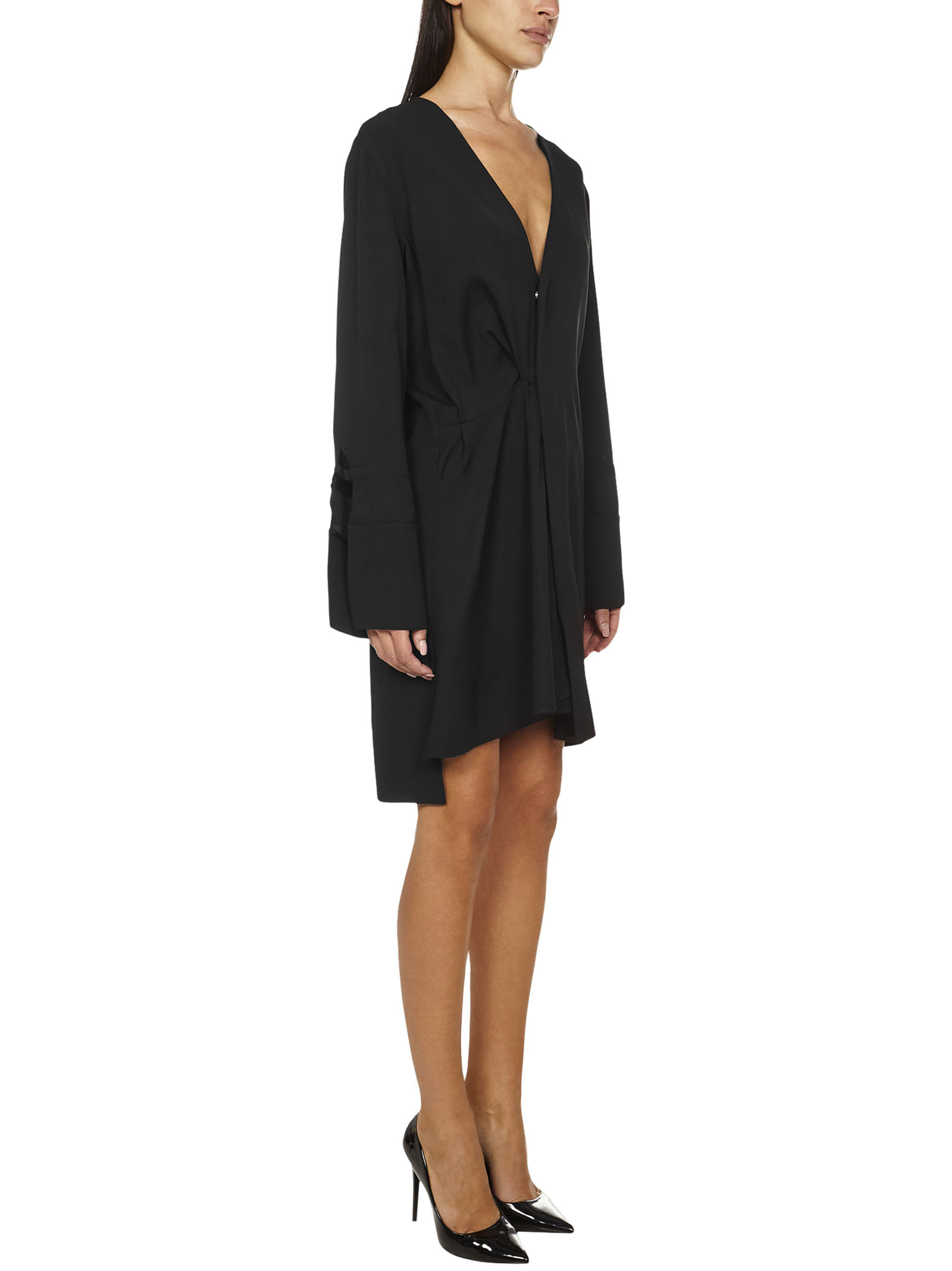 Off-white Slogan-print Draped Minidress In Black