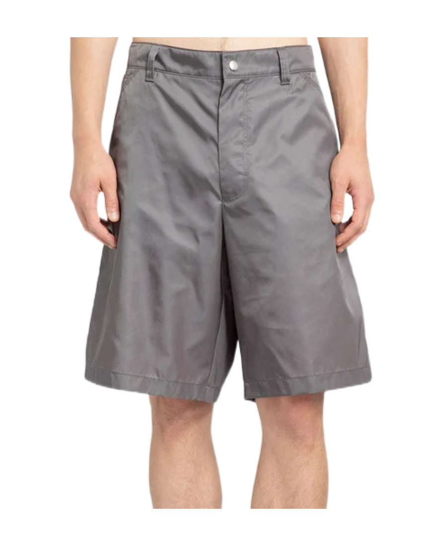Prada Button Zipper Shorts In Gray