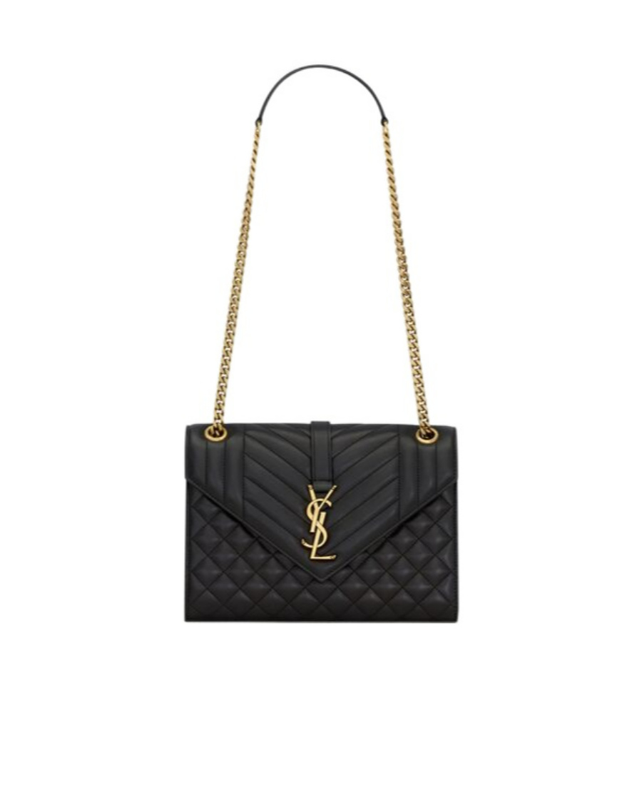 Saint Laurent Medium Envelope Leather Shoulder Bag In Black