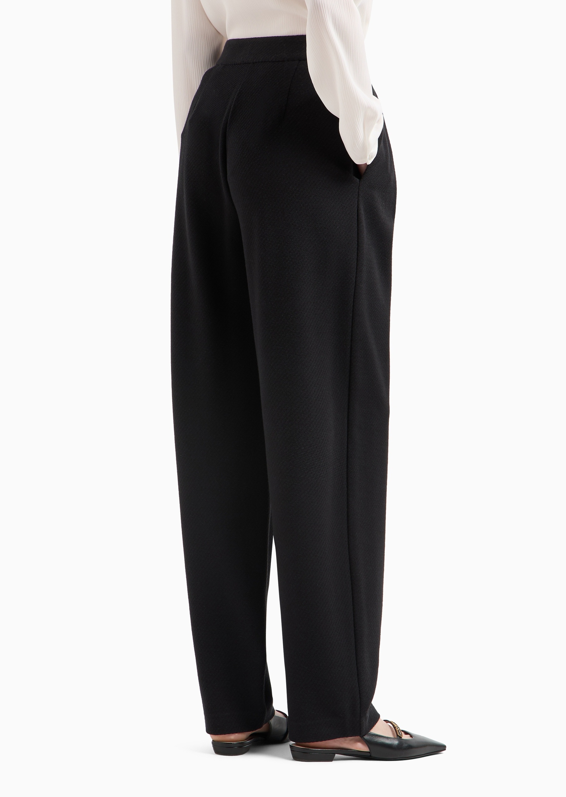 Emporio Armani Knit-effect Jacquard Jersey Trousers With Darts In Black