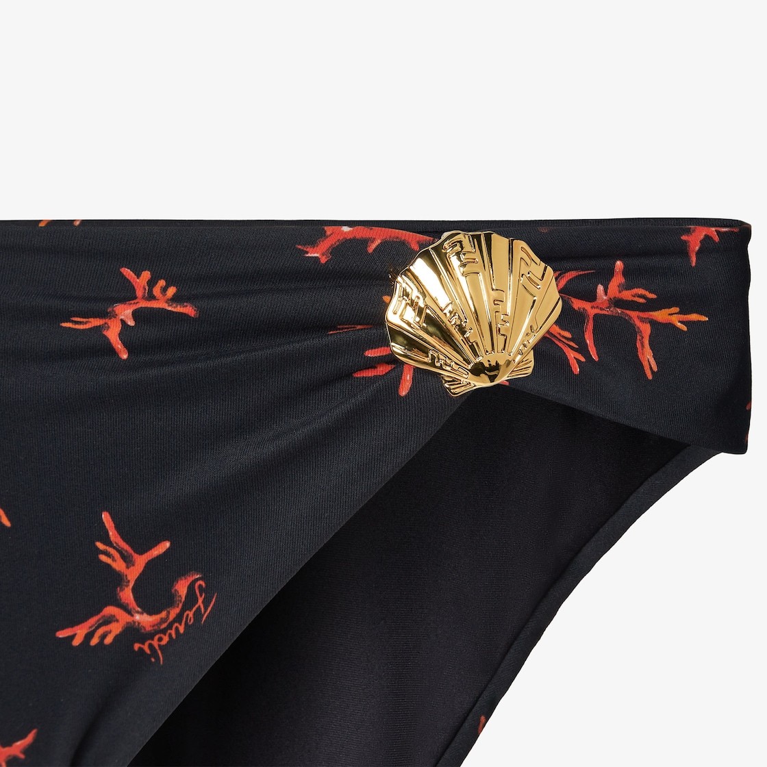 Fendi Black Lycra Bikini Bottom With Coral Print