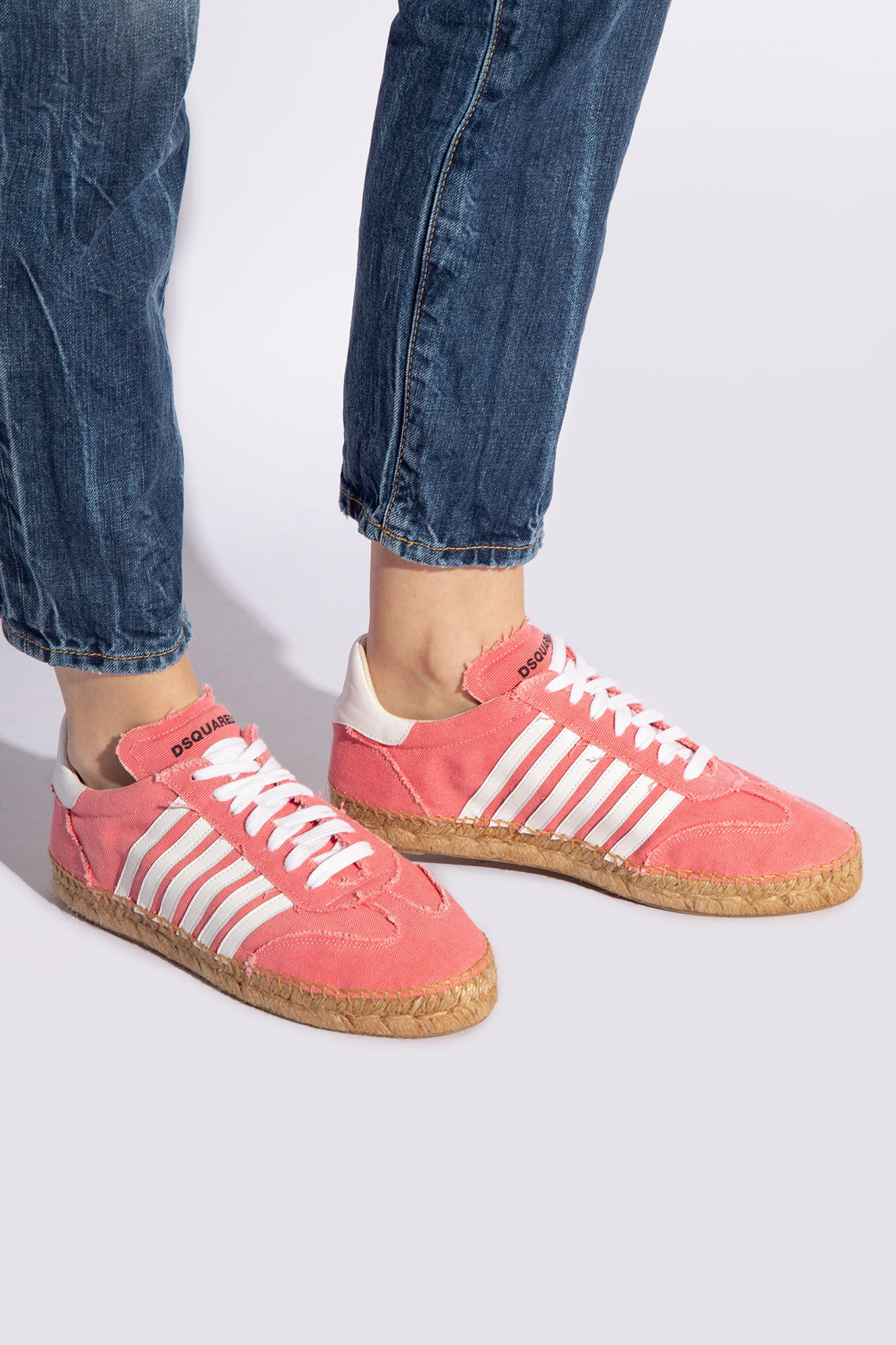 Dsquared2 Stripe-detail Lace-up Espadrilles In Red