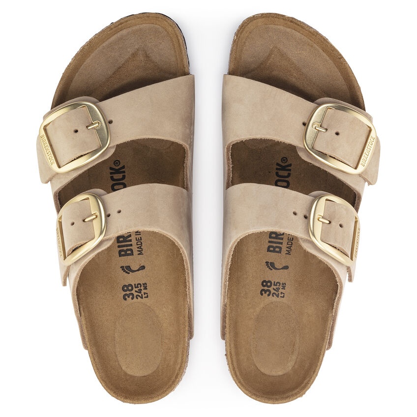 Birkenstock 'arizona' Beige Slip-on Sandals With Engraved Logo In Suede And Cork Woman In Brown