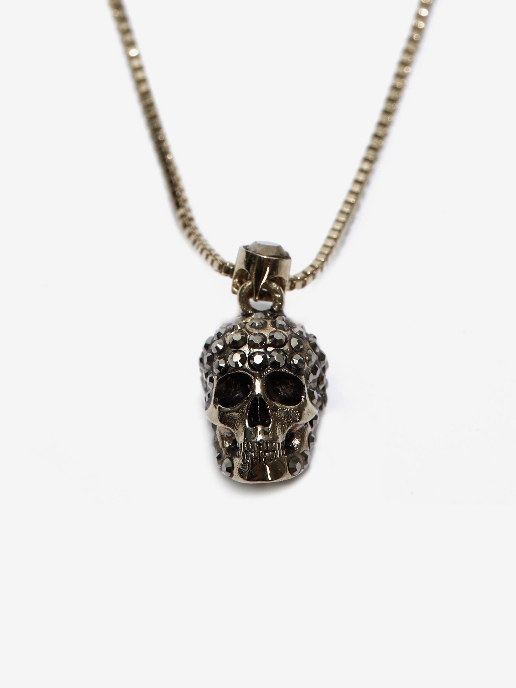Alexander Mcqueen Pave Skull Necklace In Yellow
