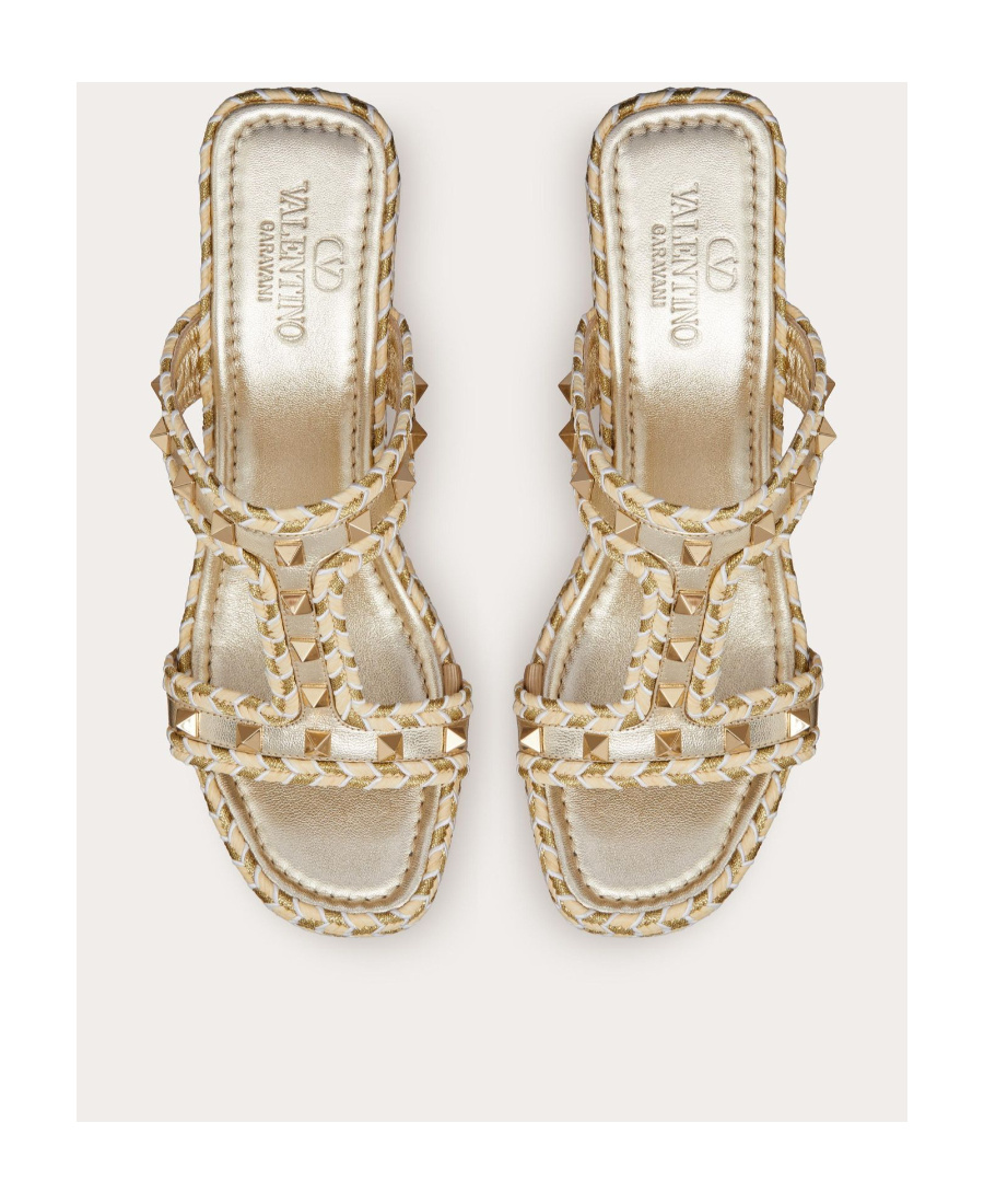 Valentino Rockstud 90mm Woven Wedge Sandals In Multi