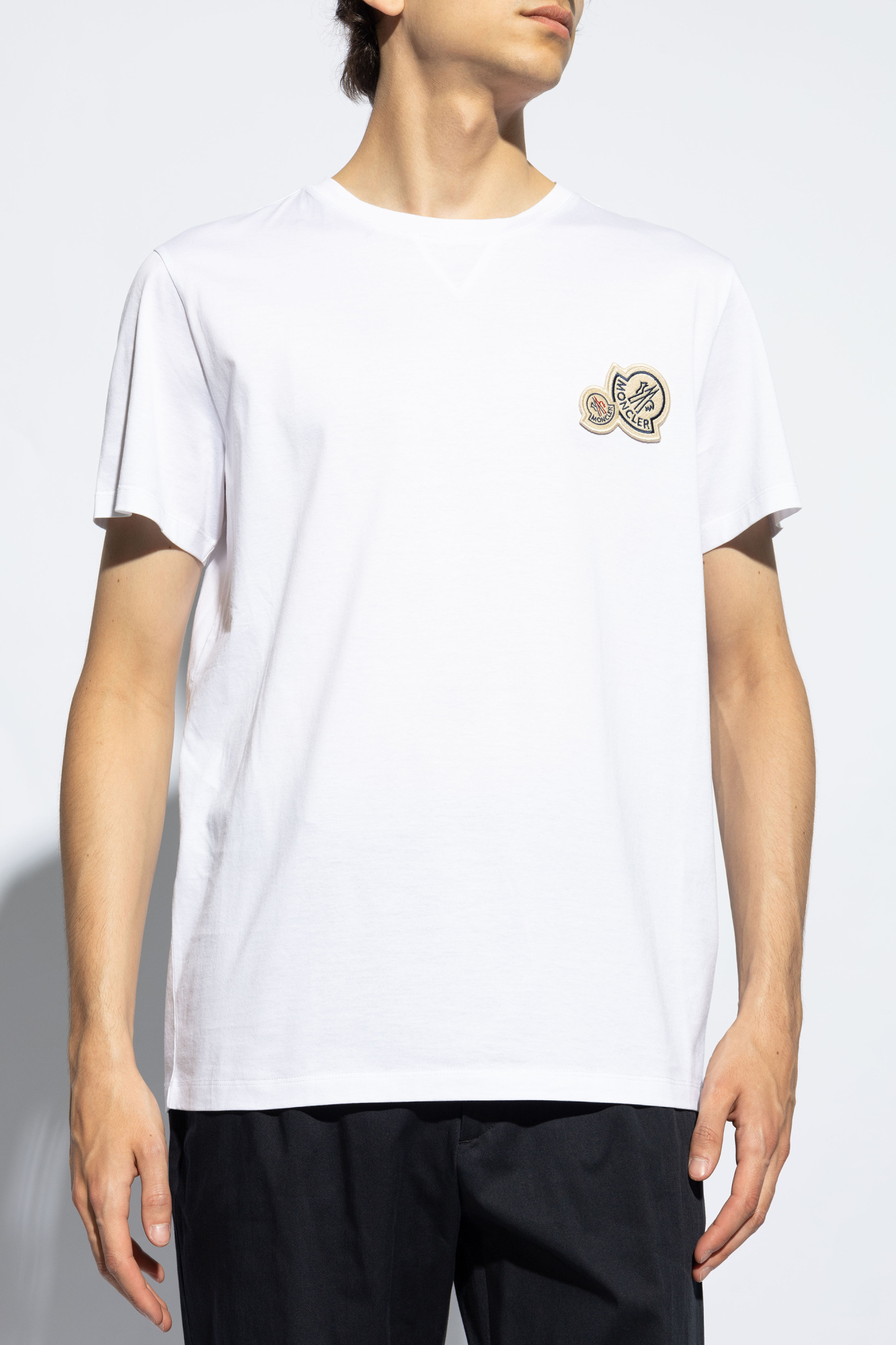 Moncler T-shirt With Double Logo Patches In White