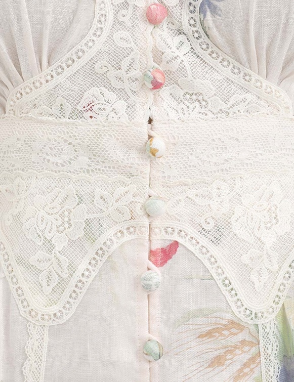 Zimmermann Lucky Floral Linen Lace Midi Dress