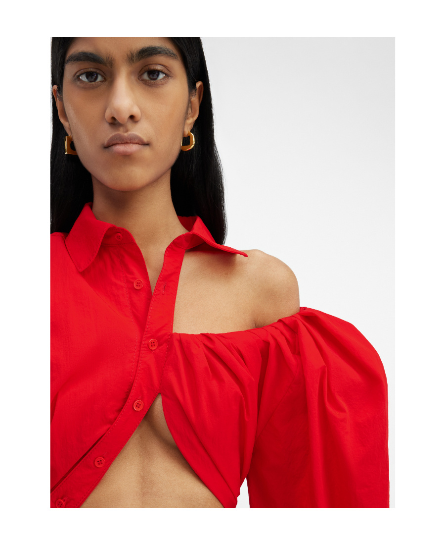 Jacquemus Asymmetric Cropped Shirt In Red