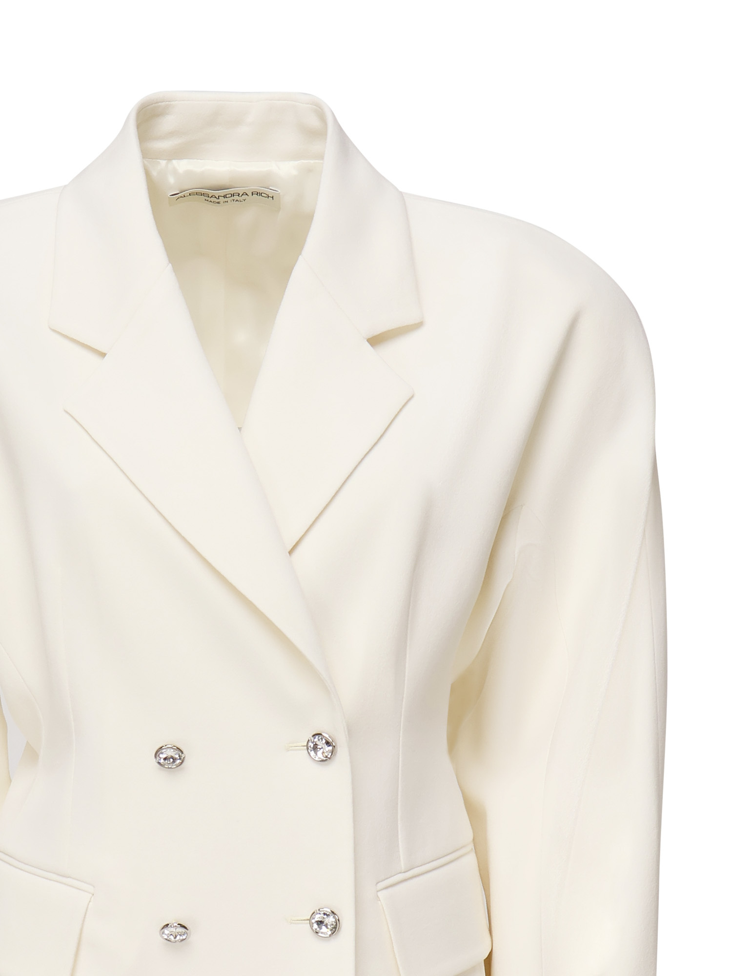 Alessandra Rich Tailored Stretch Crepe Blazer Featuring Pockets In White