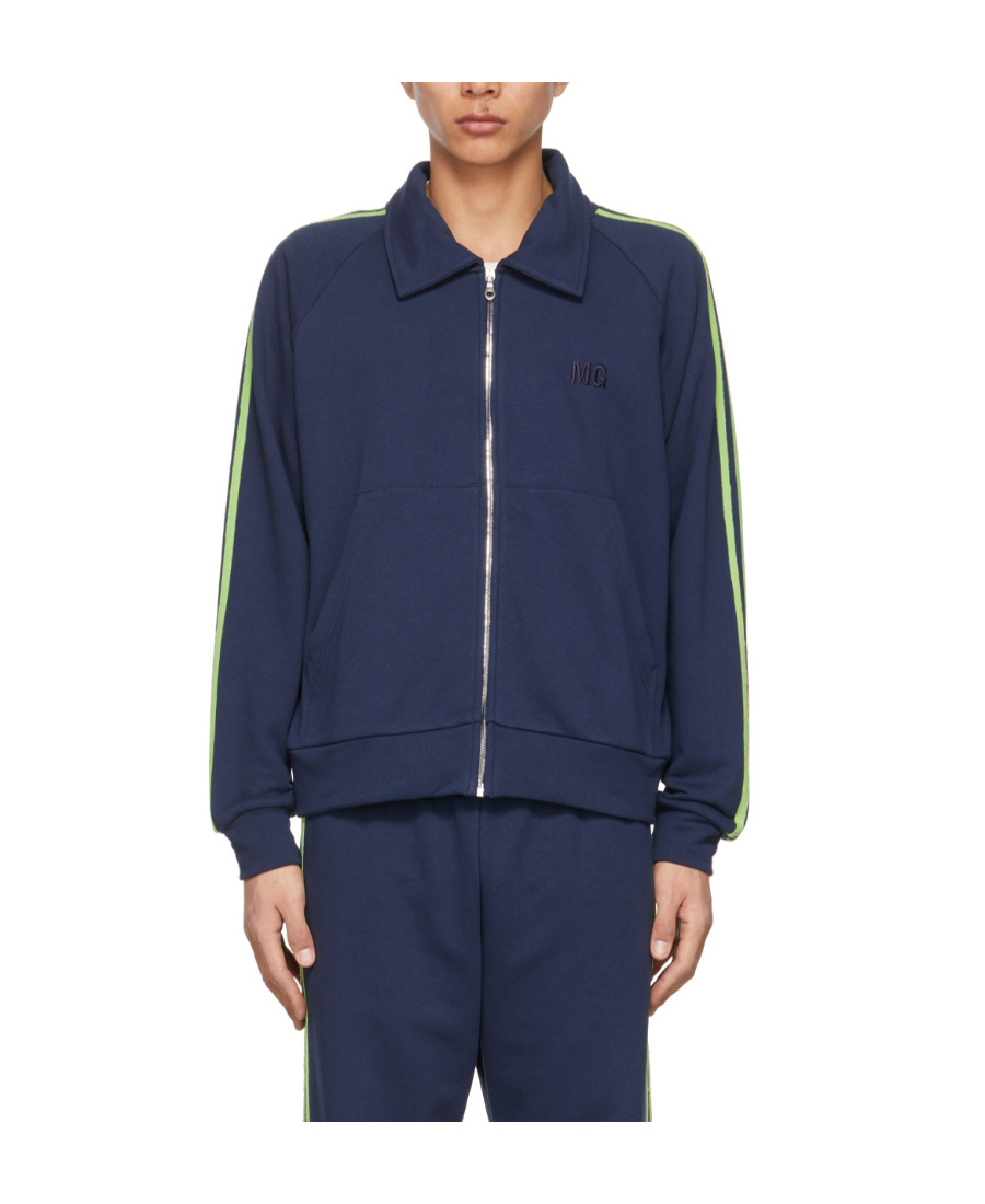 Shop Molly Goddard Navy Blue Side Stripe Panel Casual Jacket