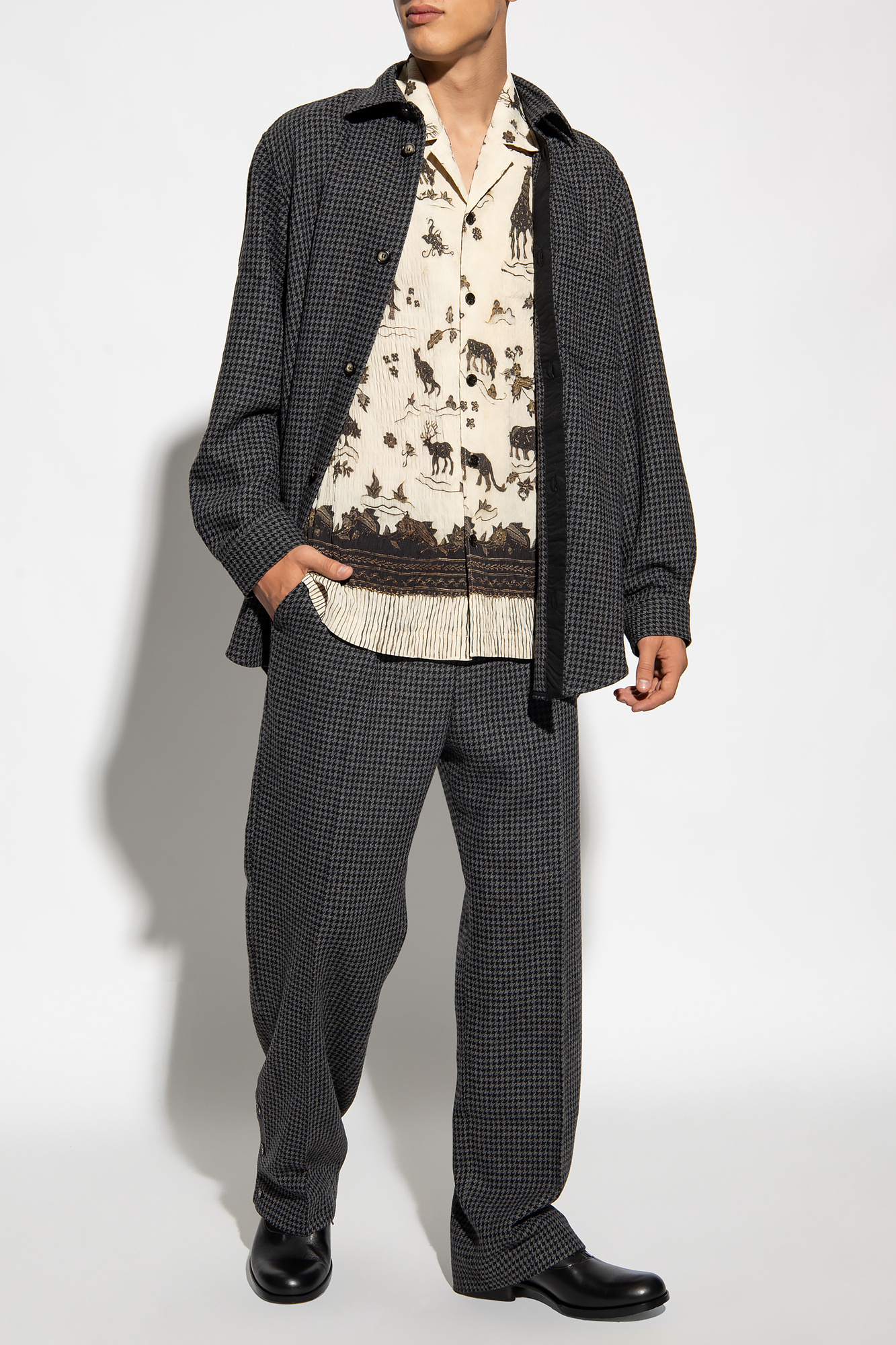 Nanushka Wilco Houndstooth-pattern Trousers In Black