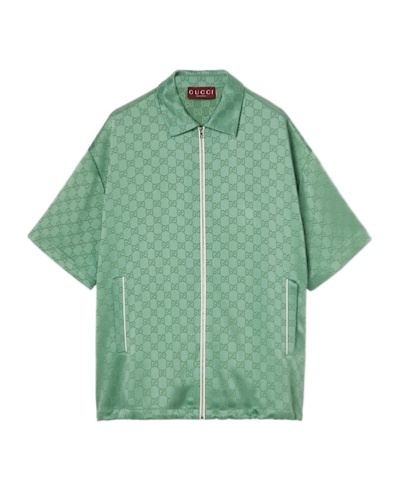 Gucci Relaxed Fit Gg Satin Zip Shirt In Lime Green