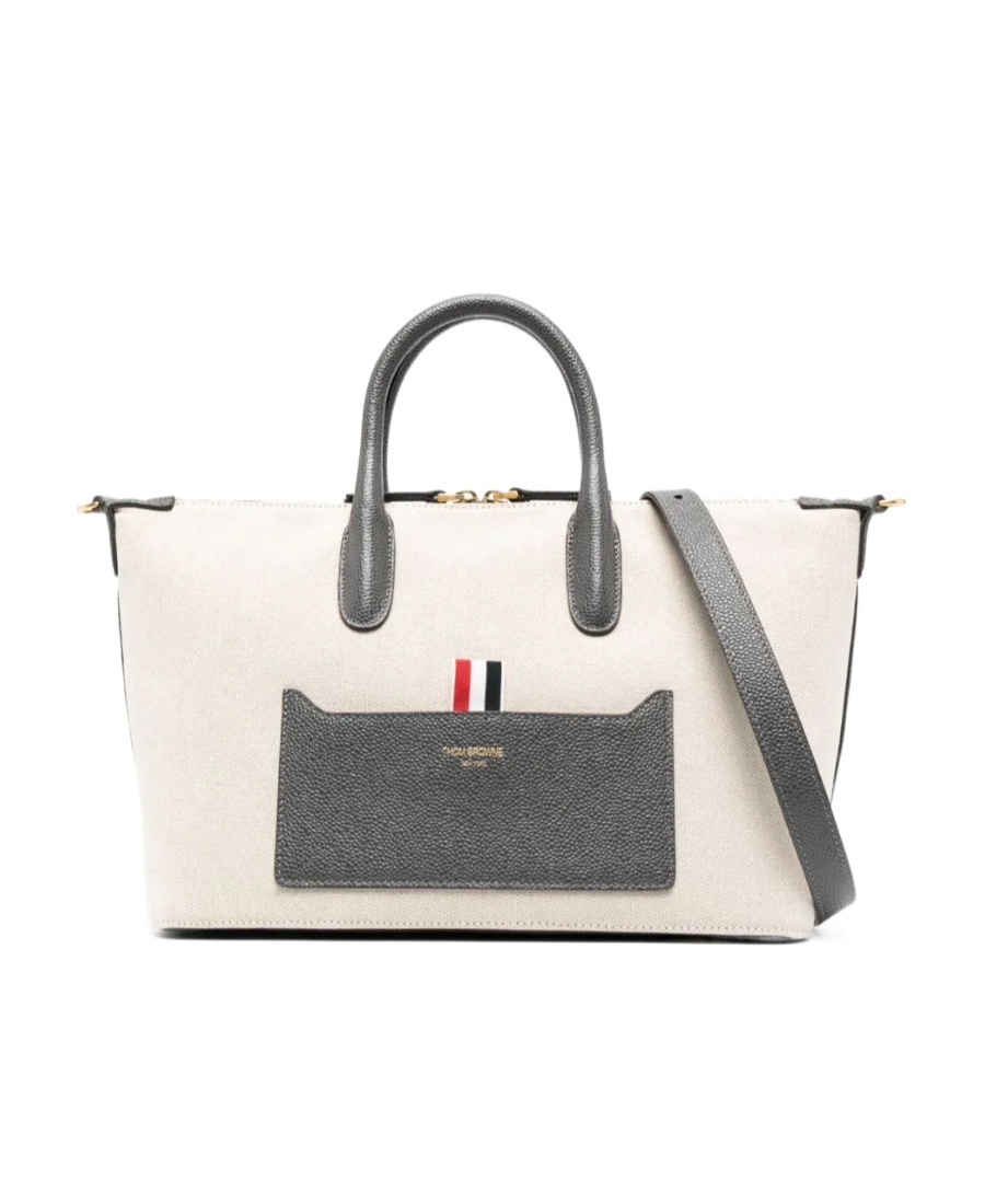 Thom Browne Grosgrain-loop Tote Bag In White