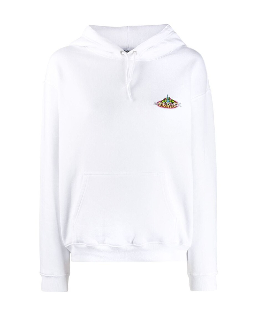 Balenciaga Logo Printed Hooded Sweater In White