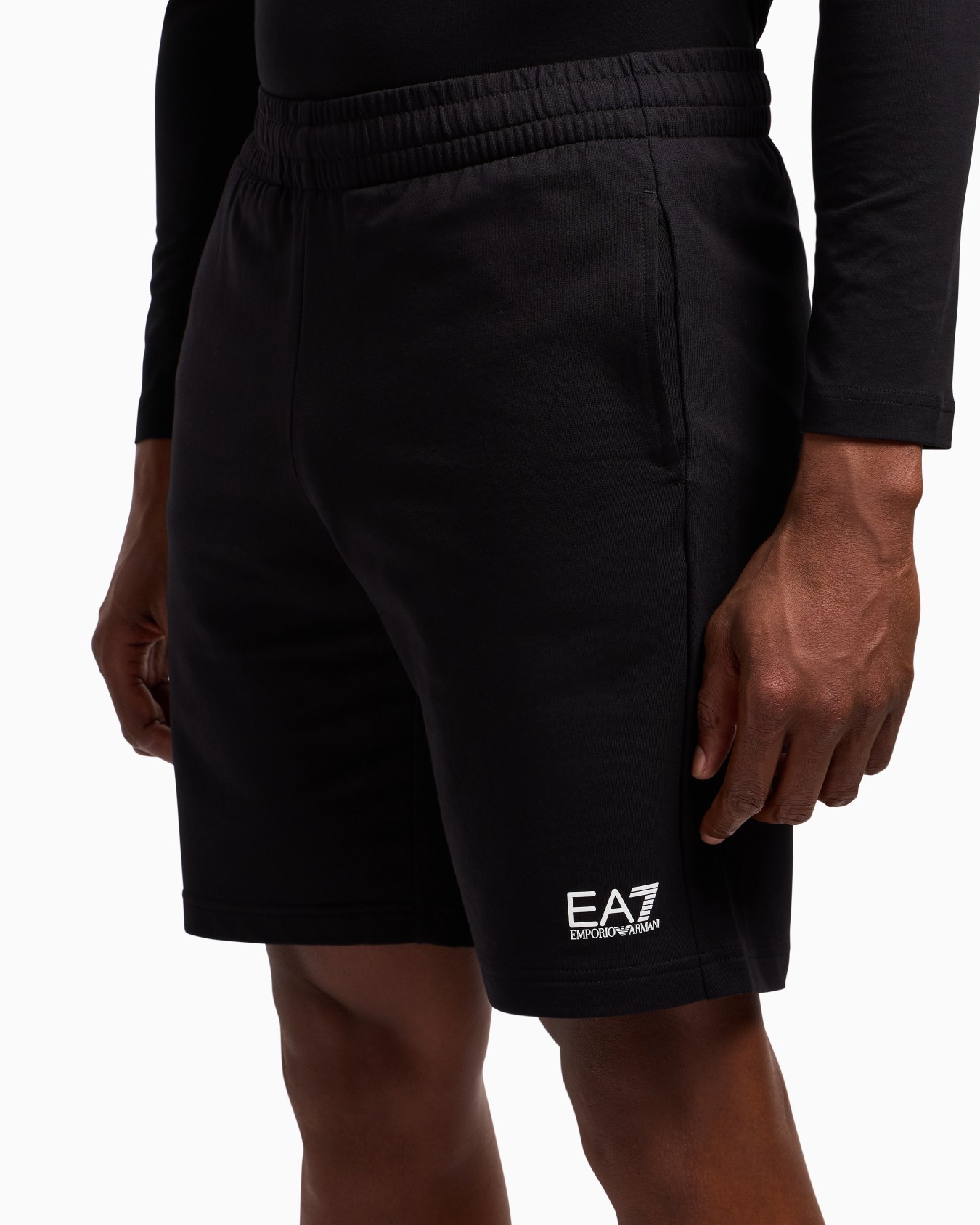 Ea7 Side Pocket Shorts In Cotton With Drawstring Core Identity In Black