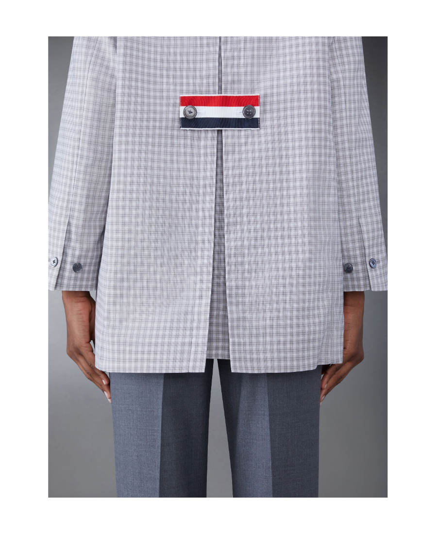 Thom Browne Check-pattern Buttoned Coat In Medium Gray