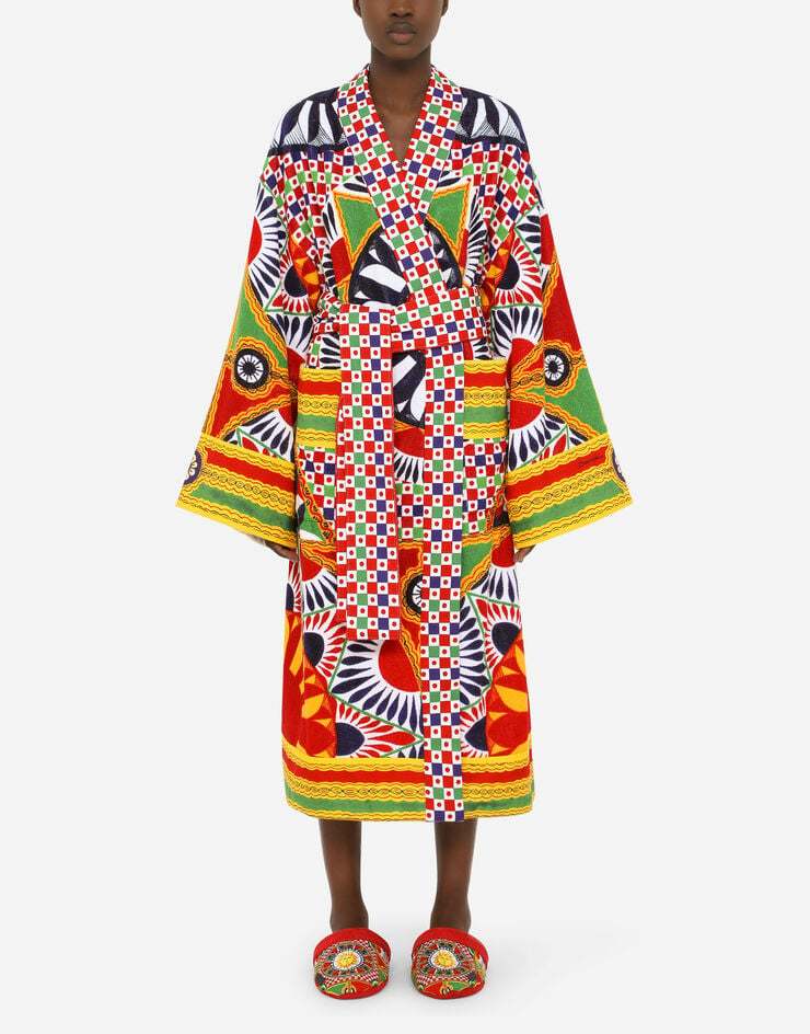 Dolce & Gabbana Graphic-print Long Sleeve Bathrobe In Multicolor