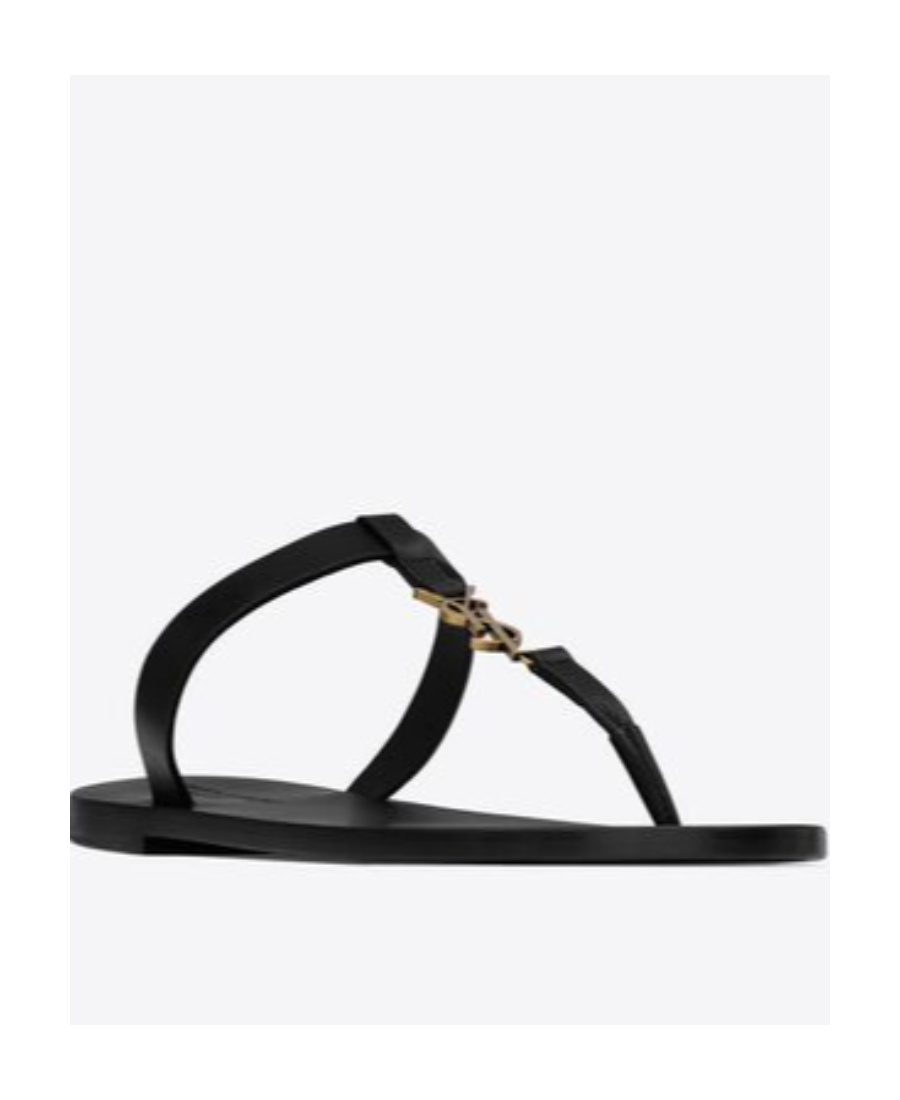 Shop Saint Laurent Cassandre Slides In Smooth Leather In Black