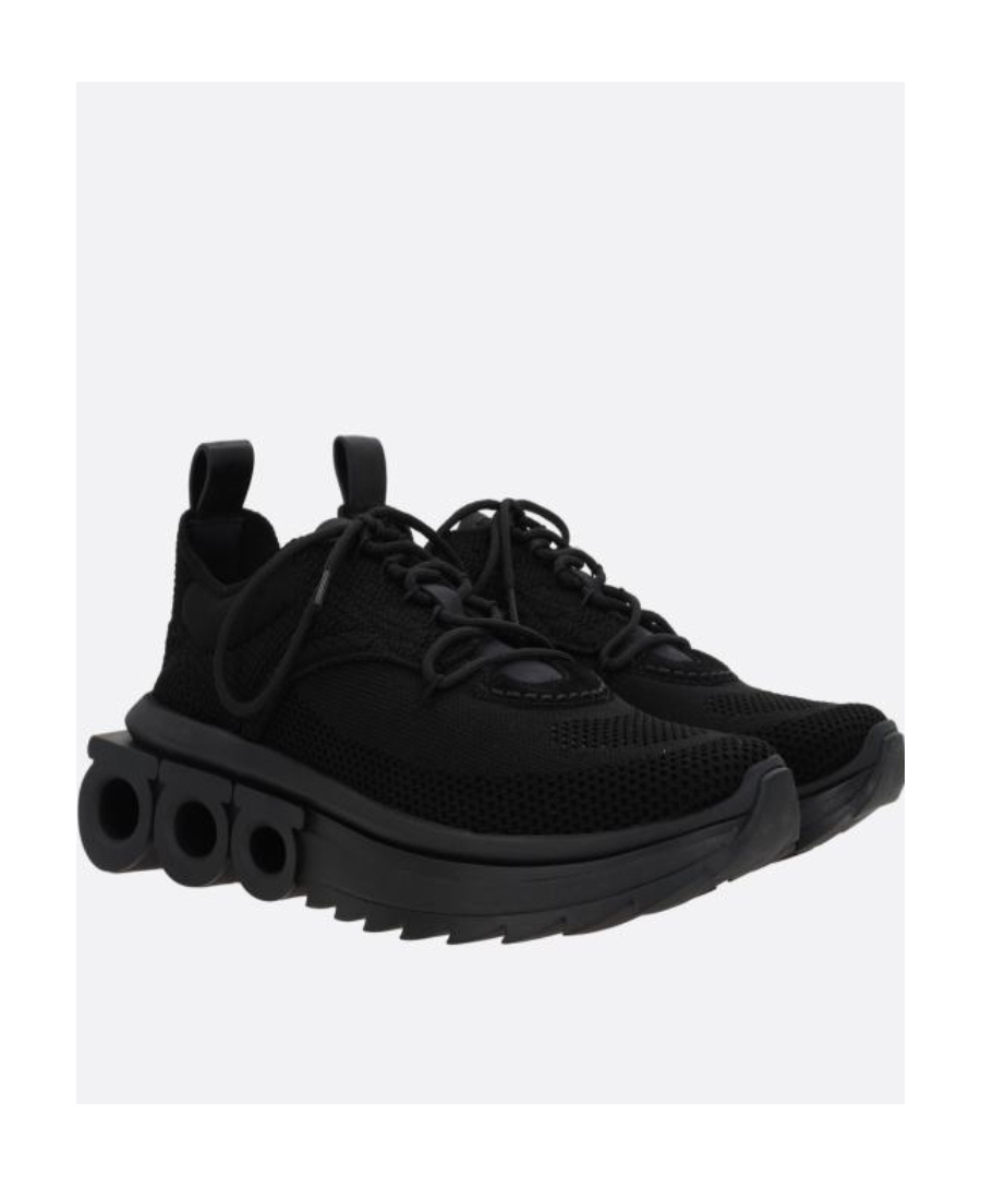 Ferragamo Elastic Knitted Casual Sneakers In Black