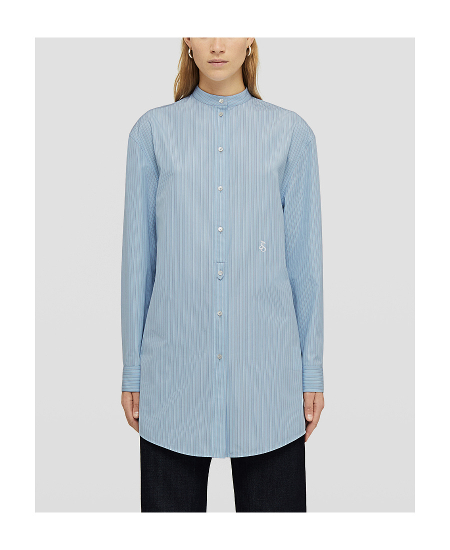 Jil Sander Striped Logo-patch Cotton Shirt In Blue