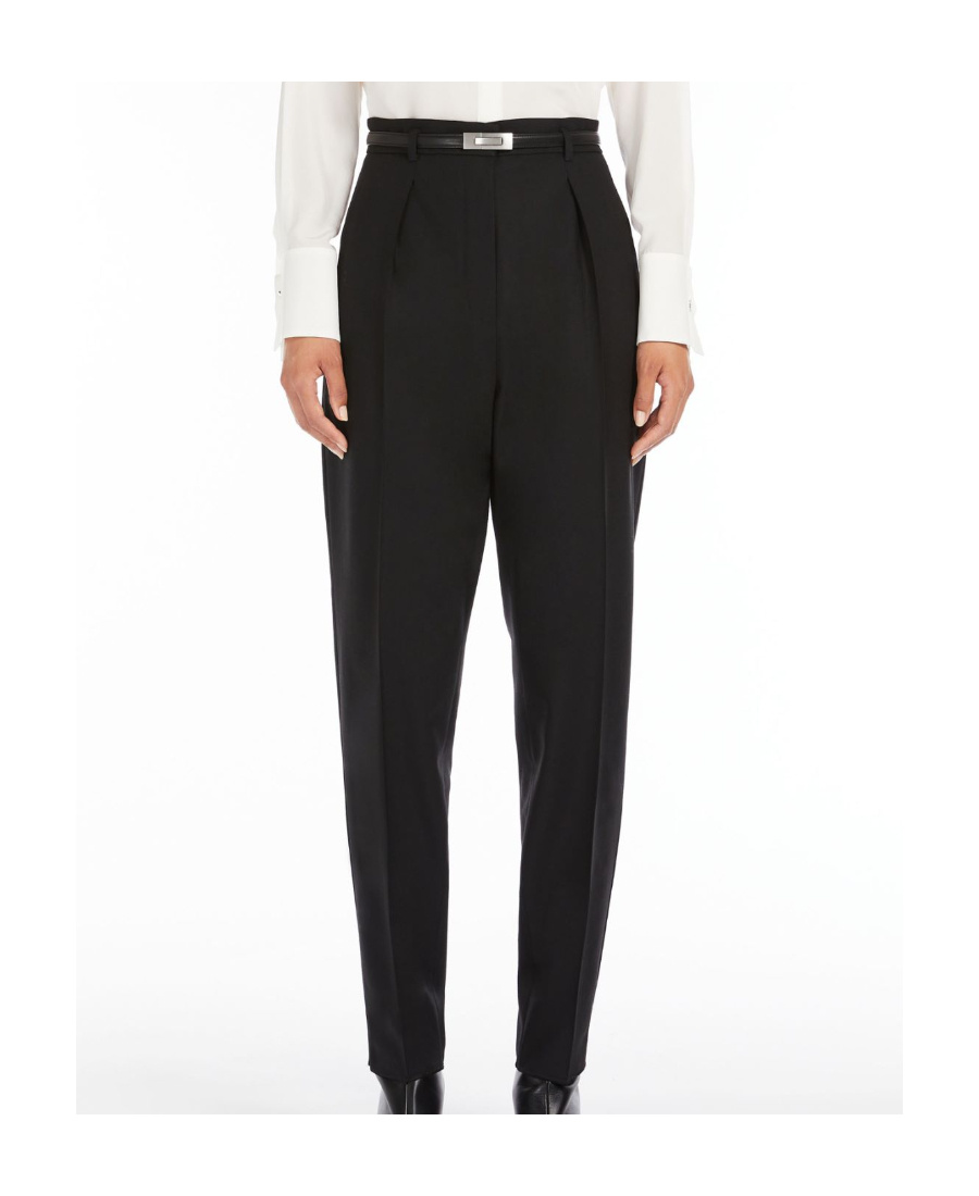 Max Mara Street Pleated Cotton Twill Tapered Pants In Black