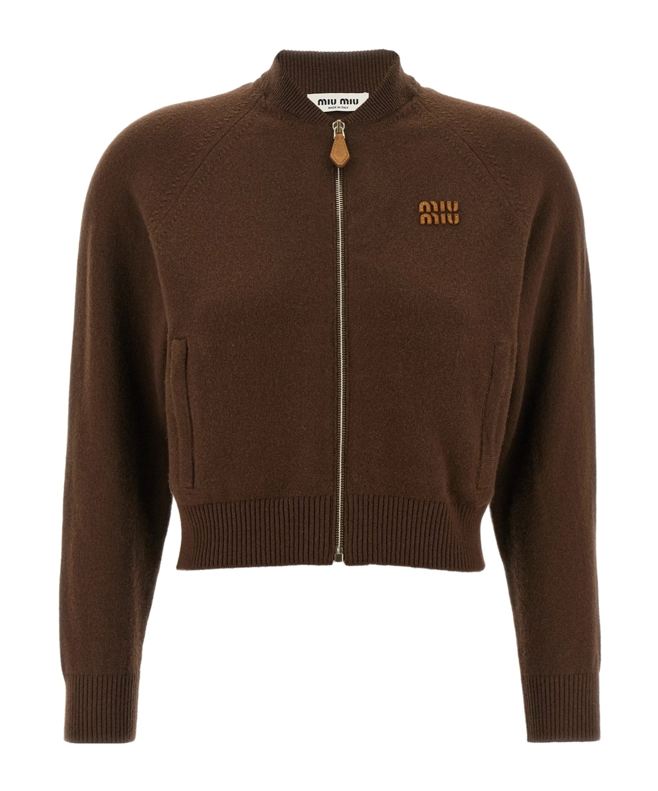 Miu Miu Logo Cardigan In Brown