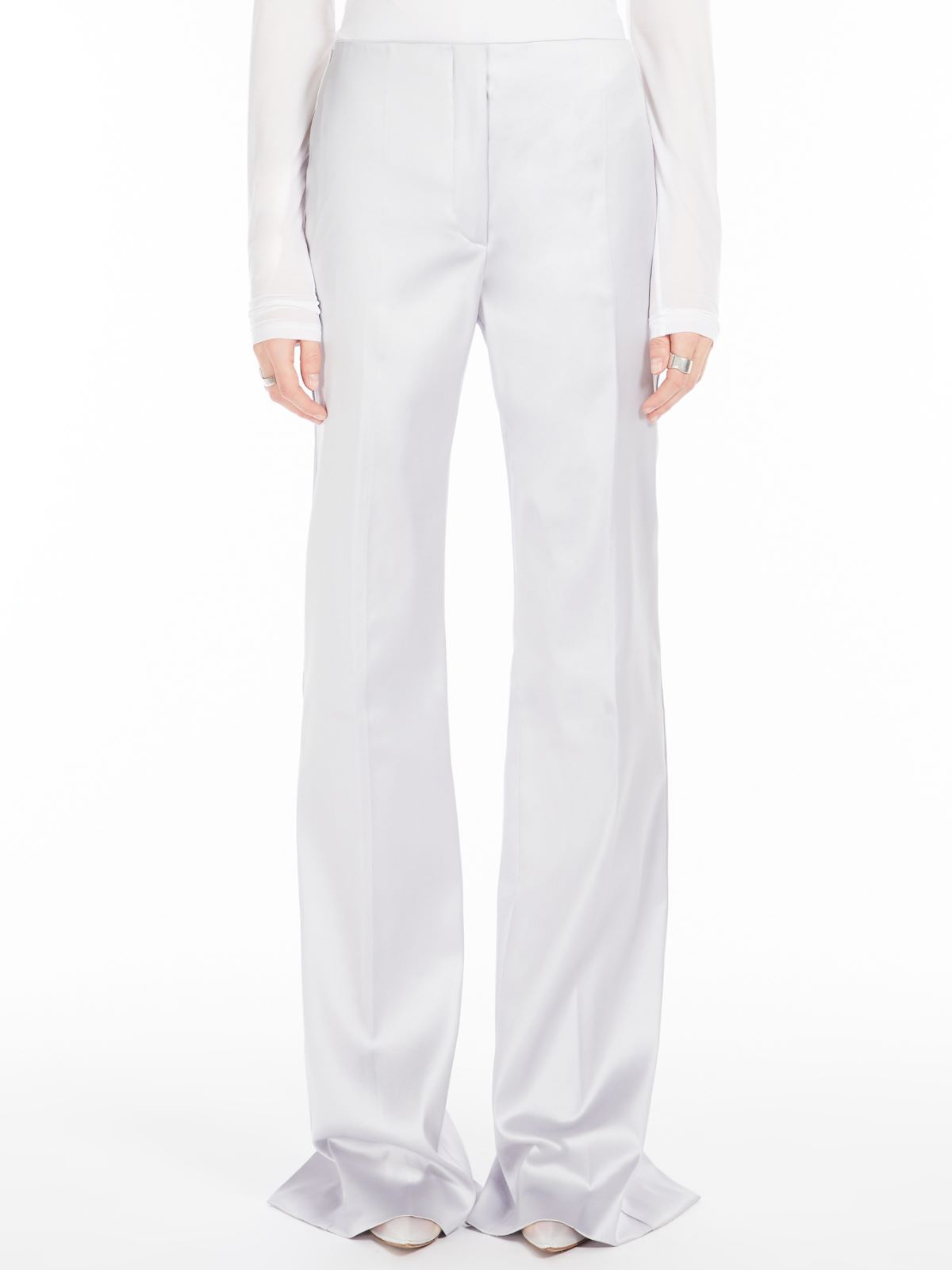Sportmax Slim-fit Satin Trousers In Pearl Grey