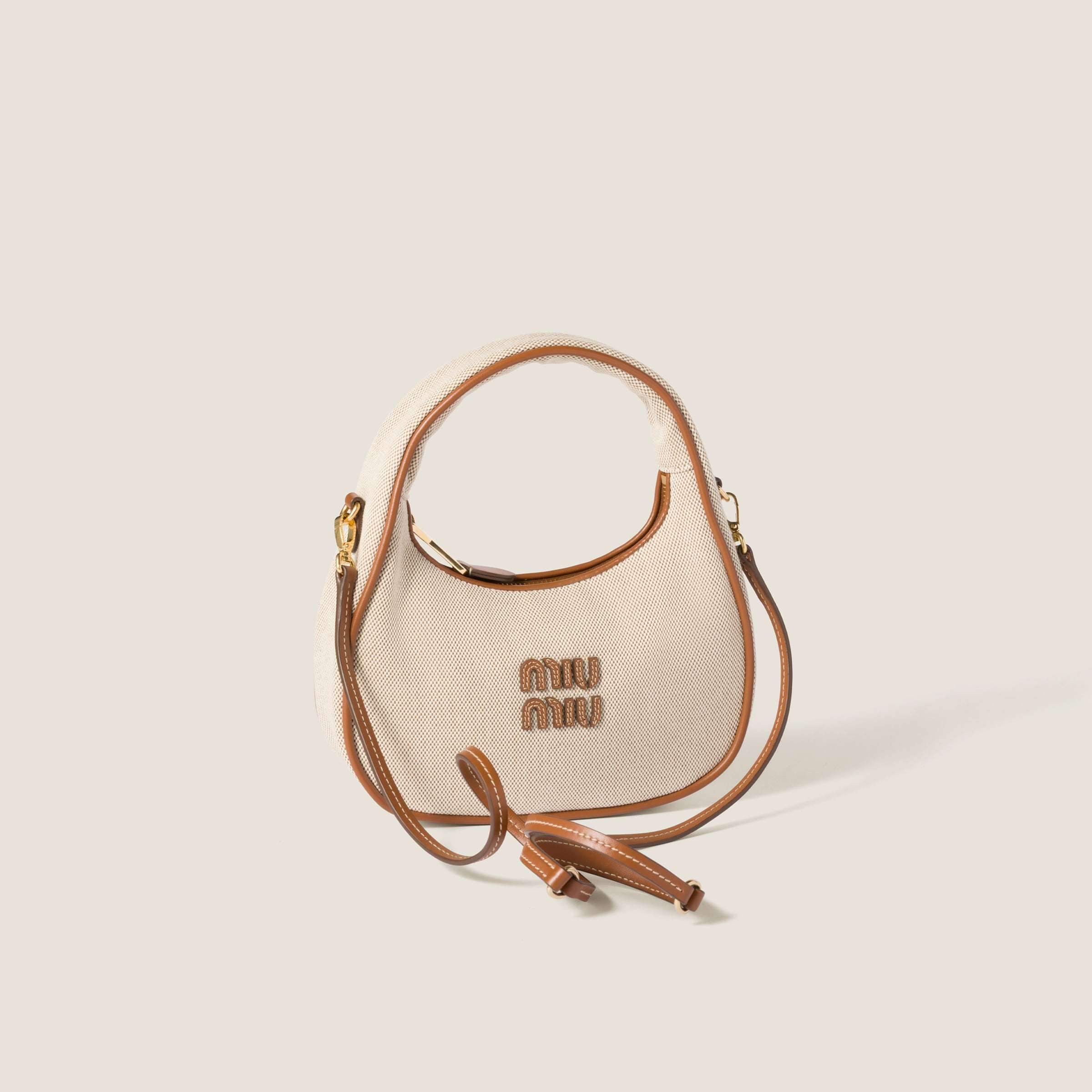 Miu Miu Wander Canvas And Leather Bag In Neutral