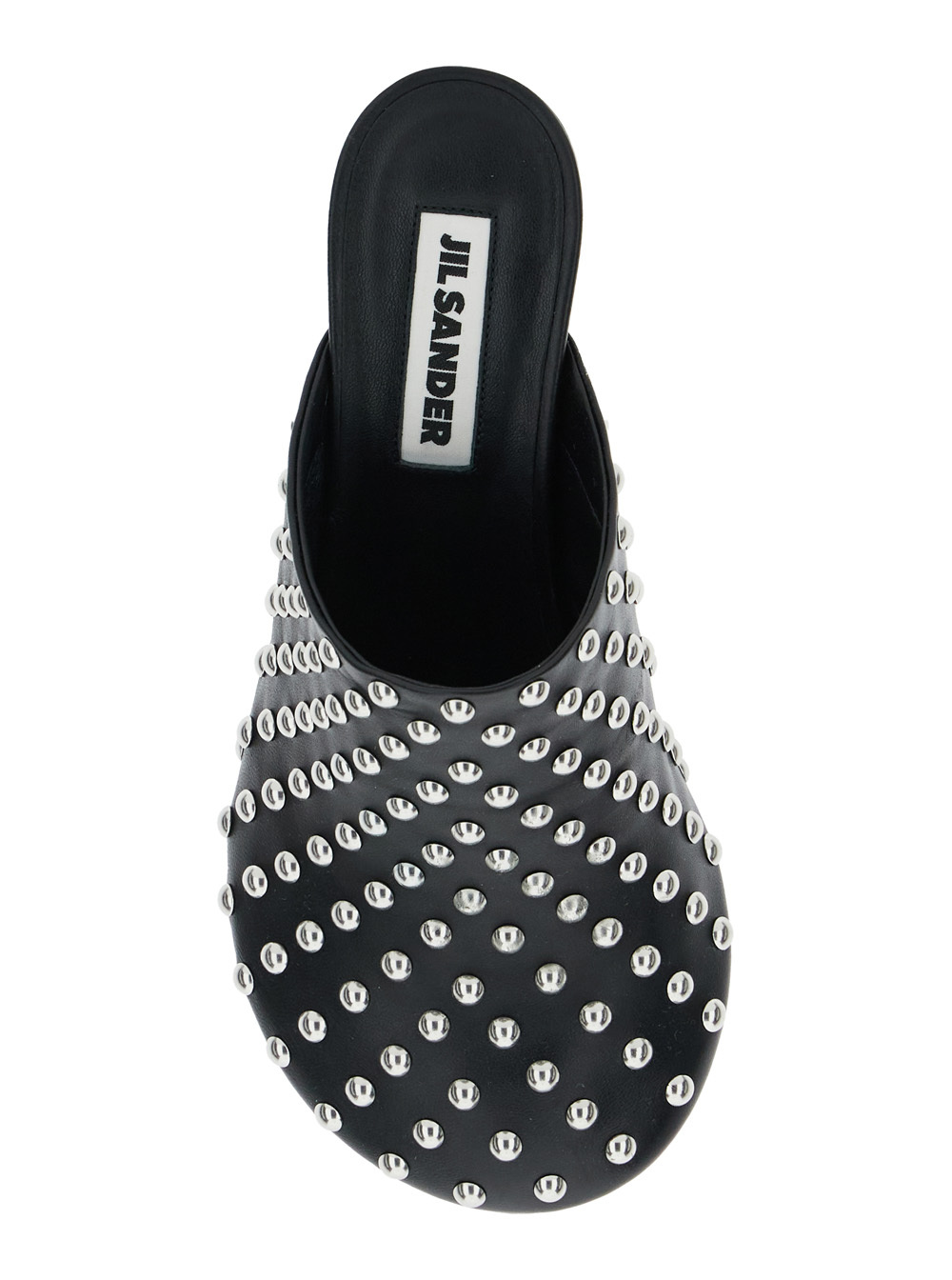 Jil Sander Black Mules With Low Heel And All-over Stud Embellishments In Leather Woman In Black