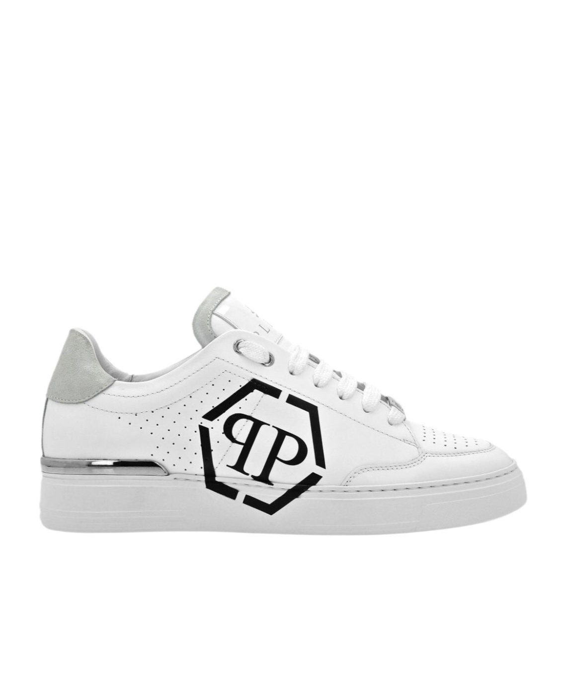 Philipp Plein Perforated Leather Sneakers Logo Detail In White