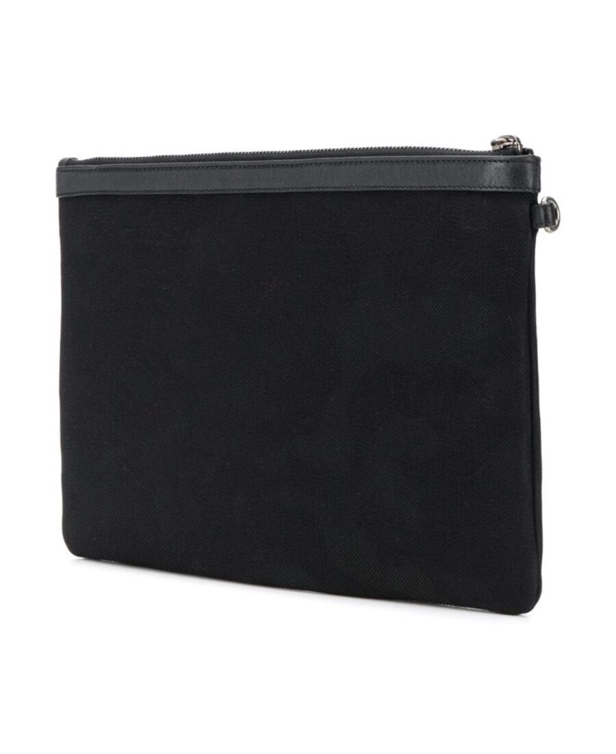 Saint Laurent Rive Gauche Logo-print Clutch In Black