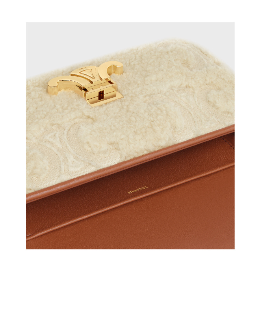 Celine Triomphe Embroidered Shoulder Bag In Natural/tan