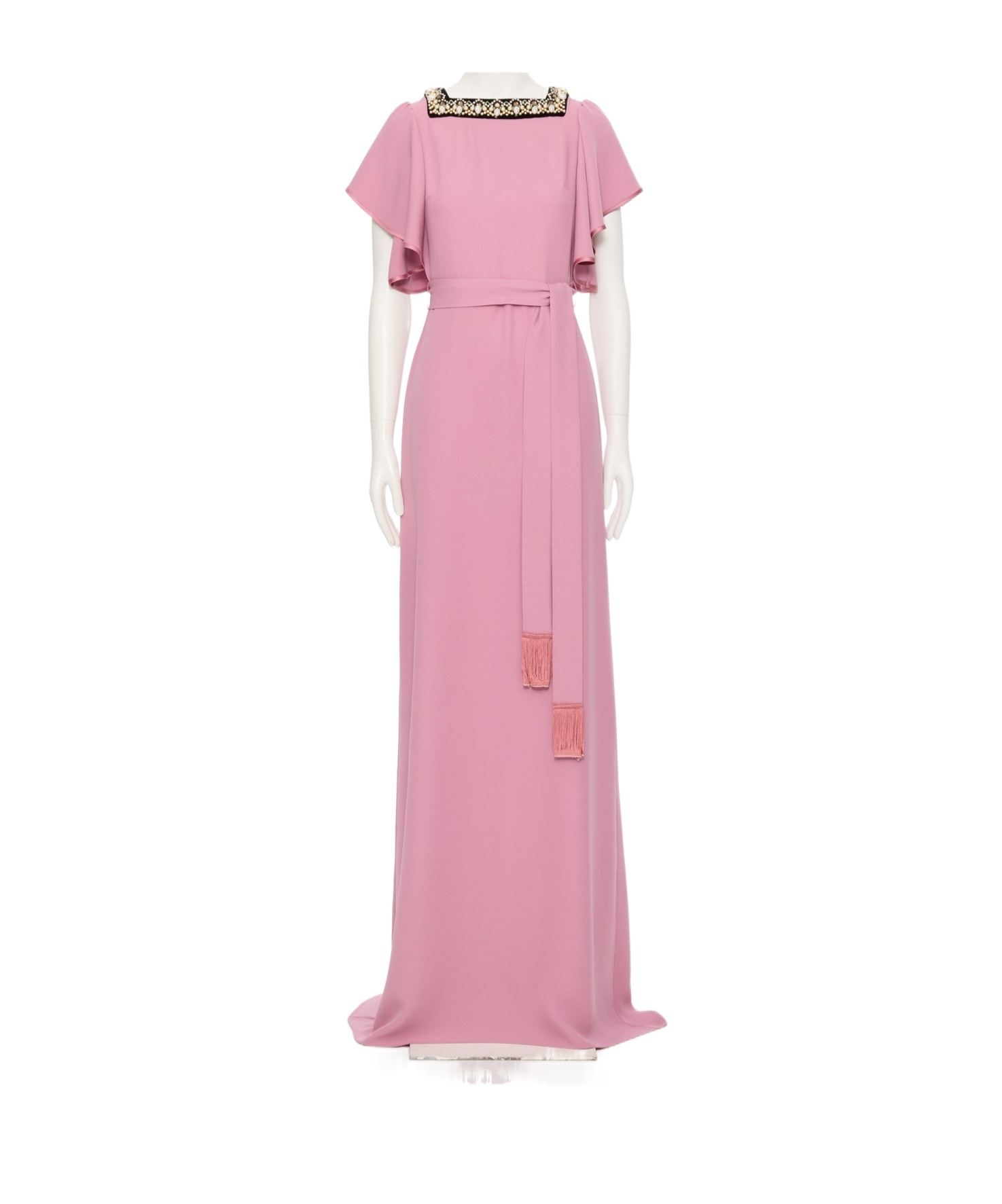 Valentino Cady Couture Embellished Belted Gown In Pink