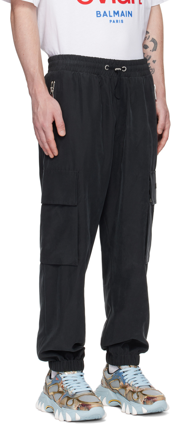 Balmain Embossed-logo Modal-blend Cargo Pants In Black