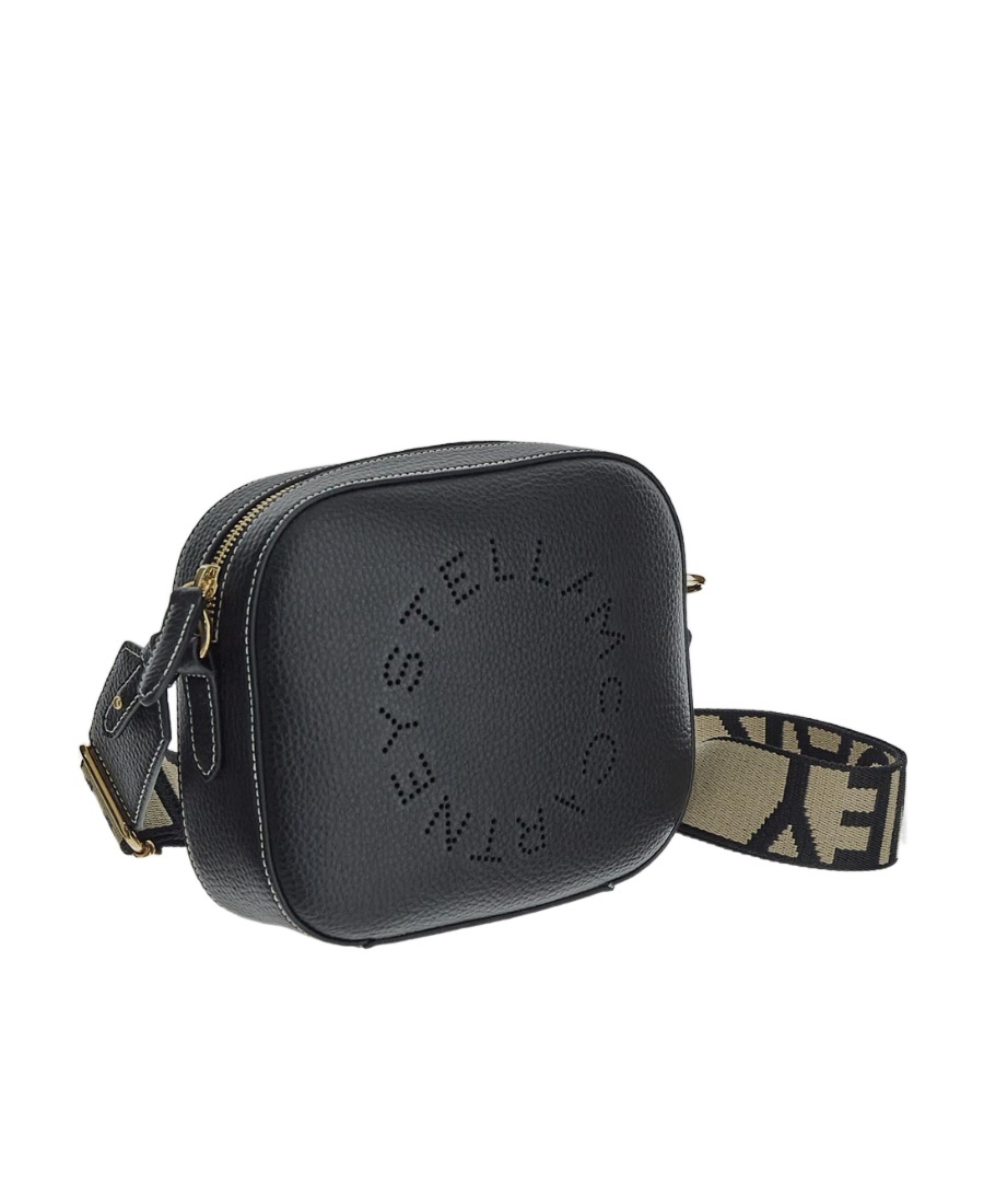 Stella Mccartney Logo Perforated Strapped Crossbody Bag In Black