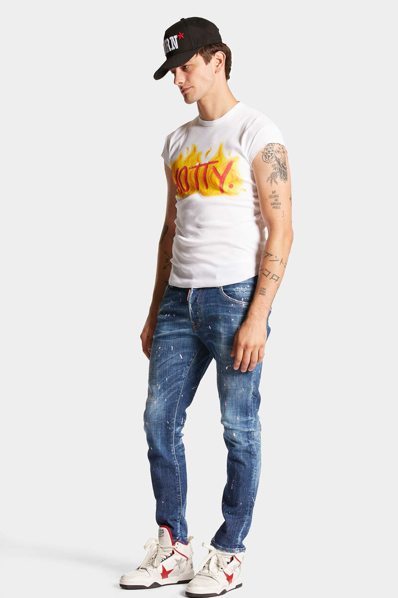 Shop Dsquared2 Paint-splatter Slim-cut Jeans In Blue