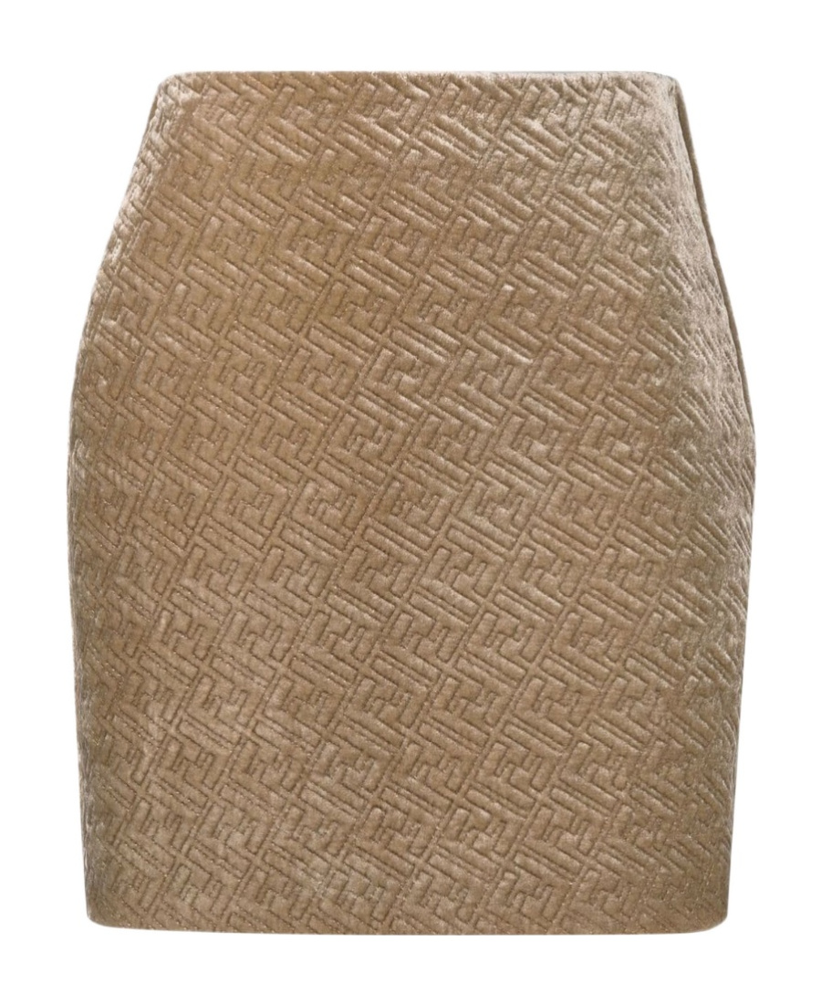 Fendi Monogram-embossed Velvet Skirt In Green