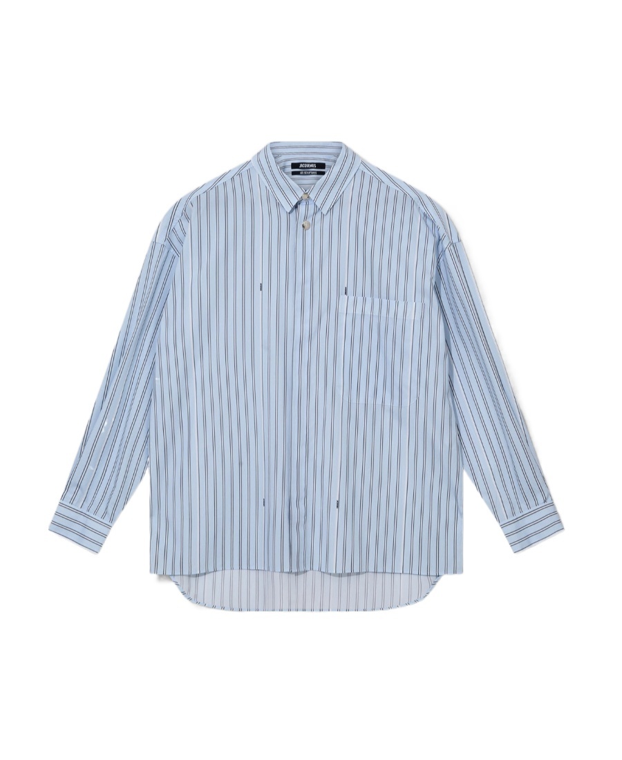Jacquemus Striped Collared Long-sleeve Shirt In Blue